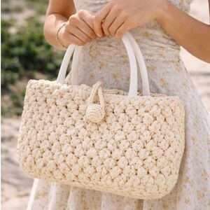 Vintage Mantessa Japan Woven Straw Handbag Cream Top Handle Boho Bag